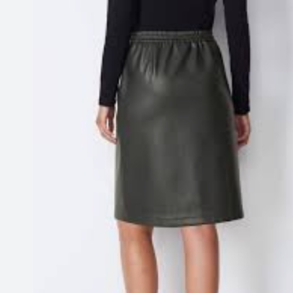 J. Jill Olive Green Faux Leather Drawstring Skirt - Picture 3 of 3